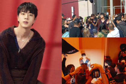 Gucci posts a video of media reporters lining up to take a picture of #Jin at Milan Fashion Week